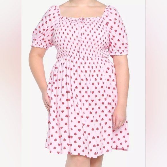 Hot Topic Dresses & Skirts - Hot Topic Pink Strawberry Smocked Dress Plus Size NWT Sz 5